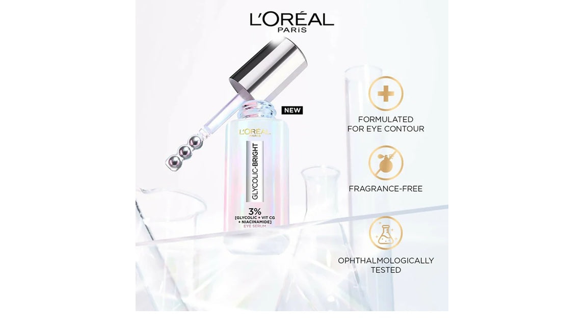 LOreal Paris Glycolic Bright Dark Circle Eye Serum With 3% [Glycolic + Vit Cg + Niacinamide] 20 ml