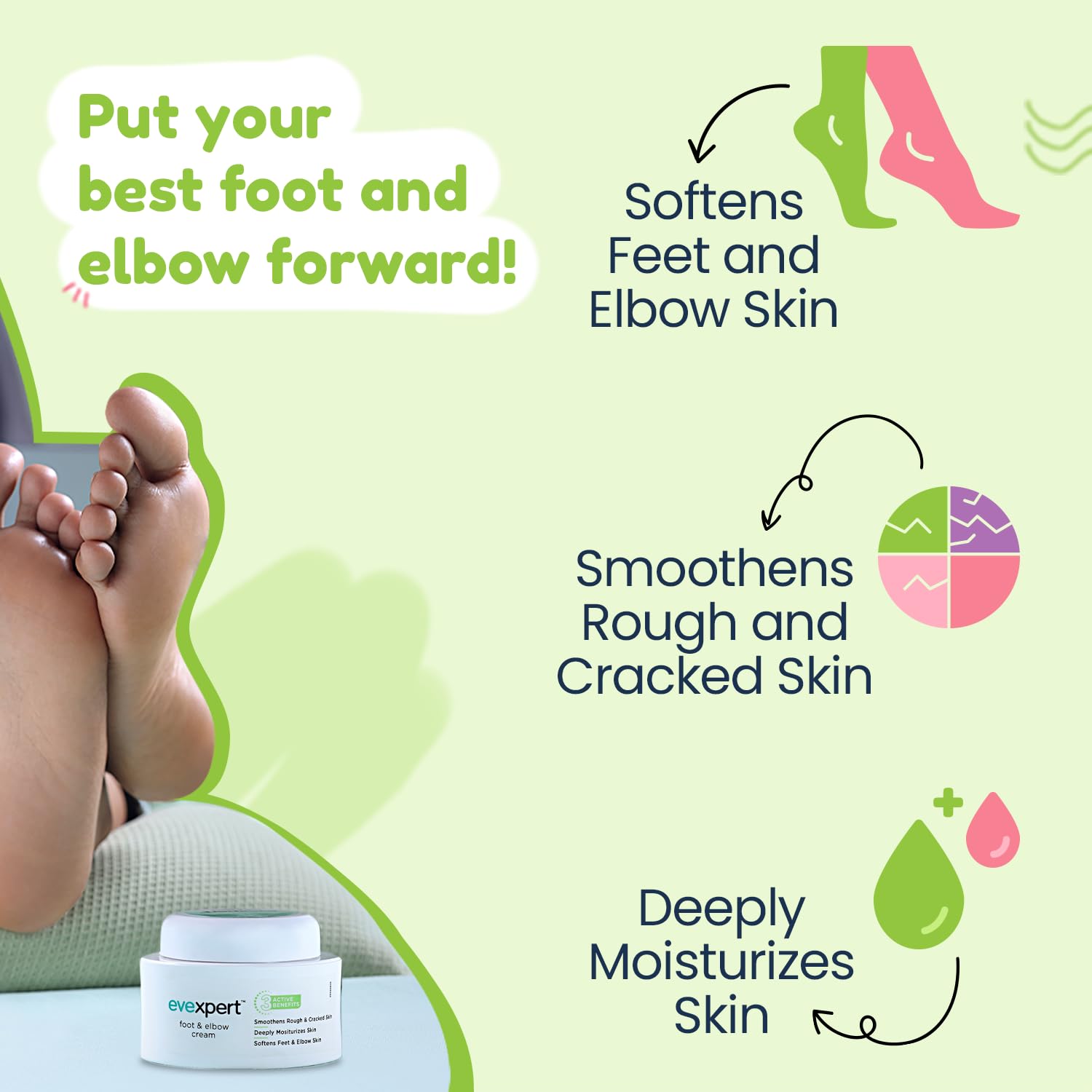 Cipla Evexpert Foot and Elbow Cream 50g | Deeply Moisturizes and Softens Feet & Elbow Skin | Infused with Goodness of Turmeric and Menthol