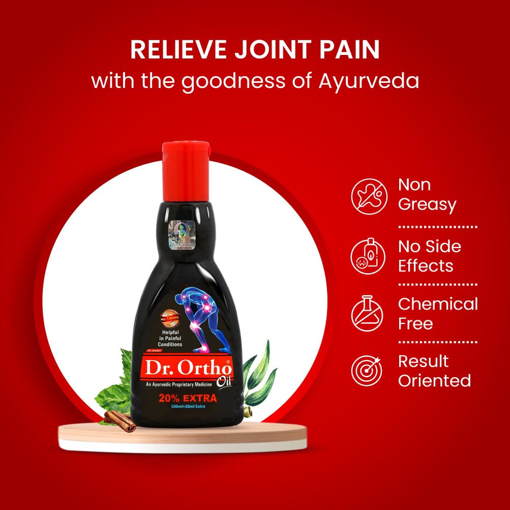Dr Ortho Pain Relief Ayurvedic Medicine Oil – 100ml+20ml Extra For joint pain such as knee pain, back pain, elbow pain, neck pain