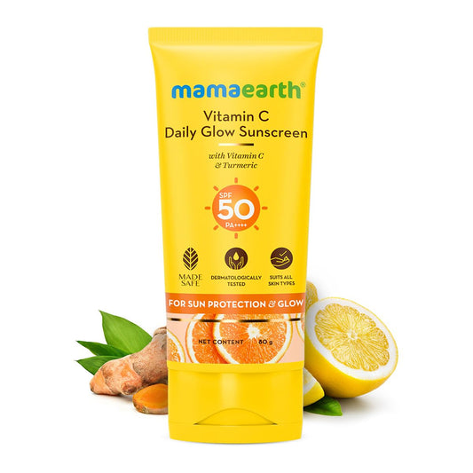 Mamaearth Vitamin C Daily Glow Sunscreen SPF 50 PA+++ for Sun Protection & Glow - 80 gm