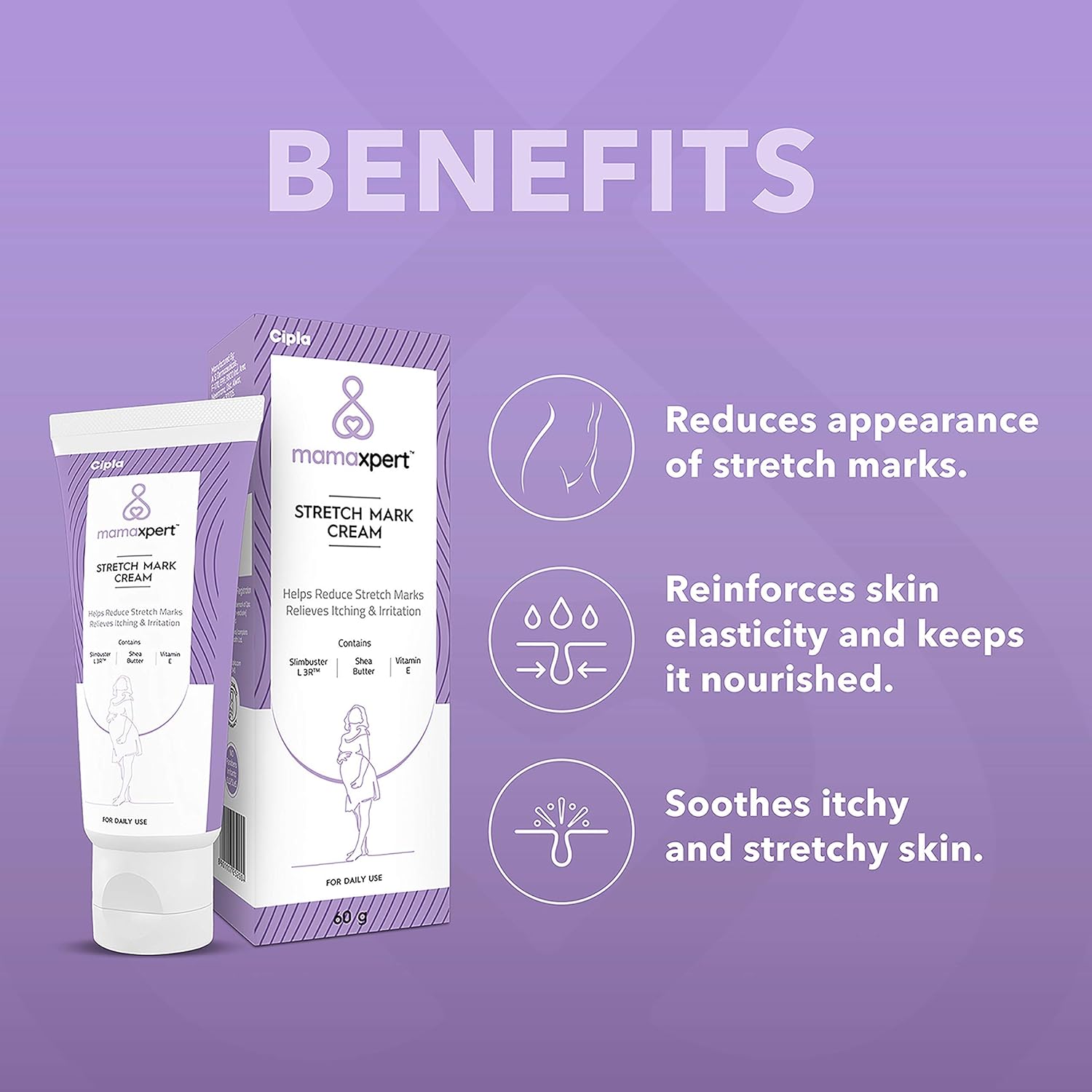 Cipla Mamaxpert Stretch Mark Cream to Reduce Stretch Marks And Scars, 60 gm
