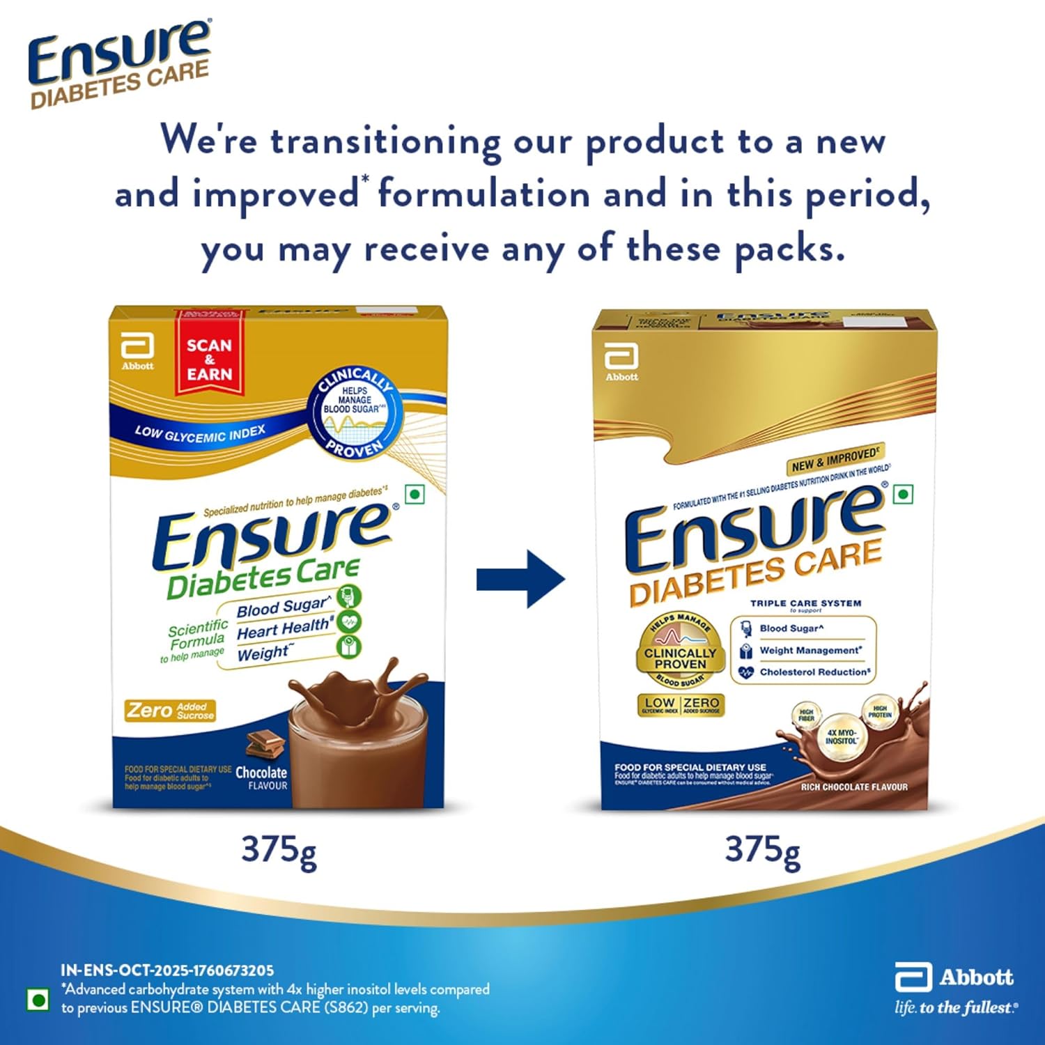 Ensure Diabetes Care Powder Chocolate Flavour - Refill - 375 gm