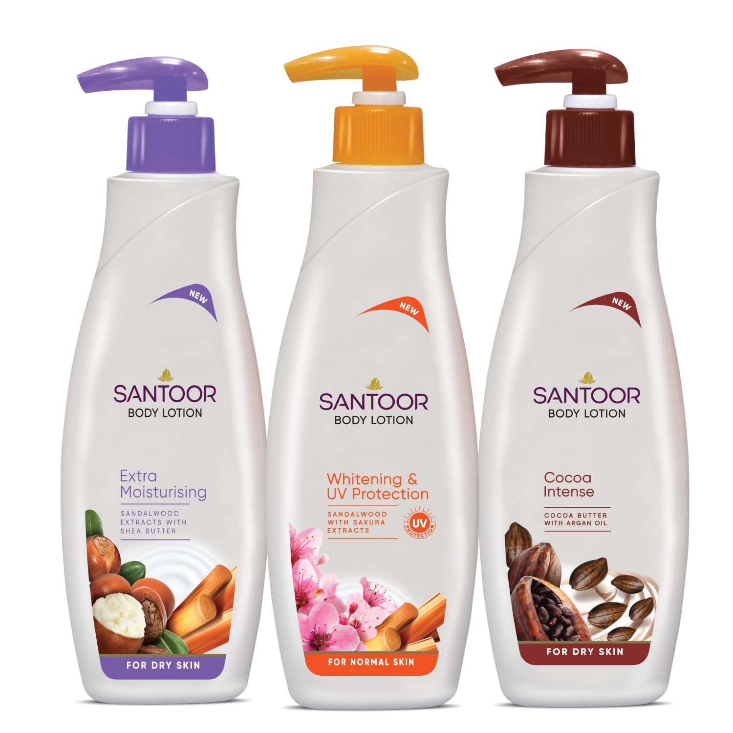 Santoor Perfumed Body Lotion with Sandalwood & Sakura Extracts for Skin Whitening & UV Protection| Deep Moisturization & Sunburn Reduction| Non-Greasy Lotion For Normal Skin| 400ml