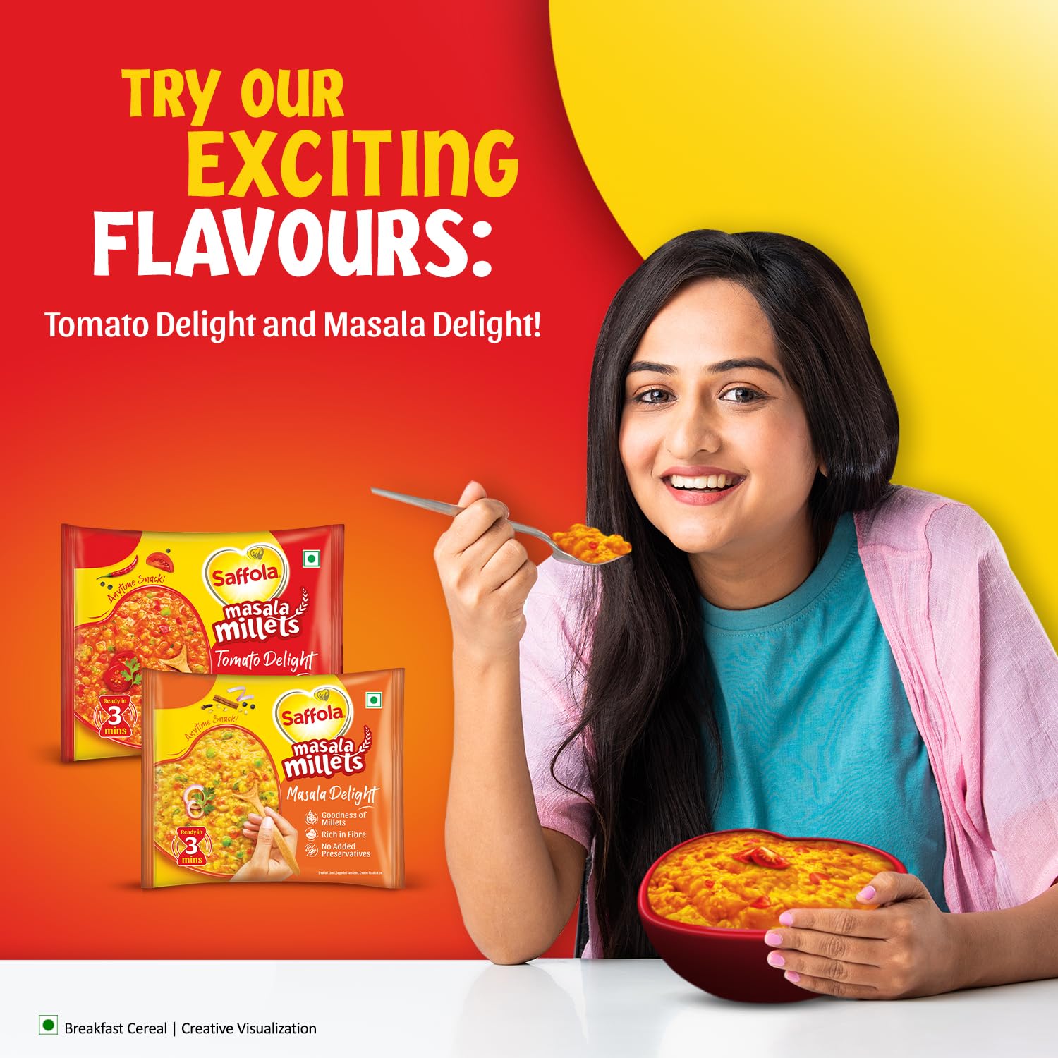 Saffola Masala Millets Tomato Delight| Lower in calories, Rich in Fibre | Yummy Millets for Happy Tummy, 35g