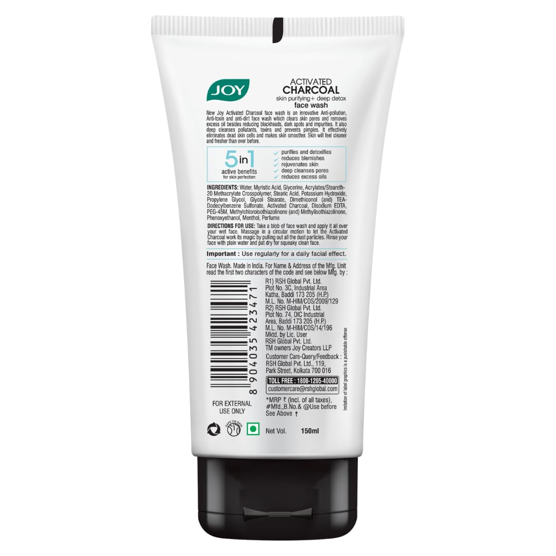 Joy Activated Charcoal Face Wash for Oily Skin 150ml x 2