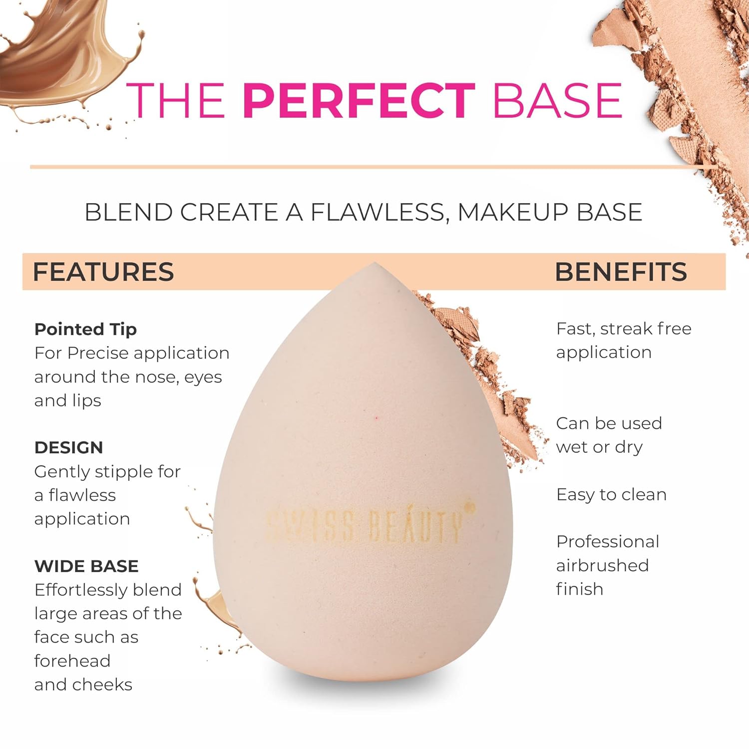 Swiss Beauty Makeup Buddy Beauty Blender for Face Makeup | Reusable Multi-Use Sponge | Flawless & Airbrushed Finish | Soft & Blendable | Shade 02