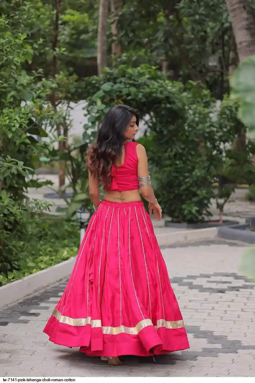 LW 7141 PINK LEHENGA CHOLI ROMAN COTTON