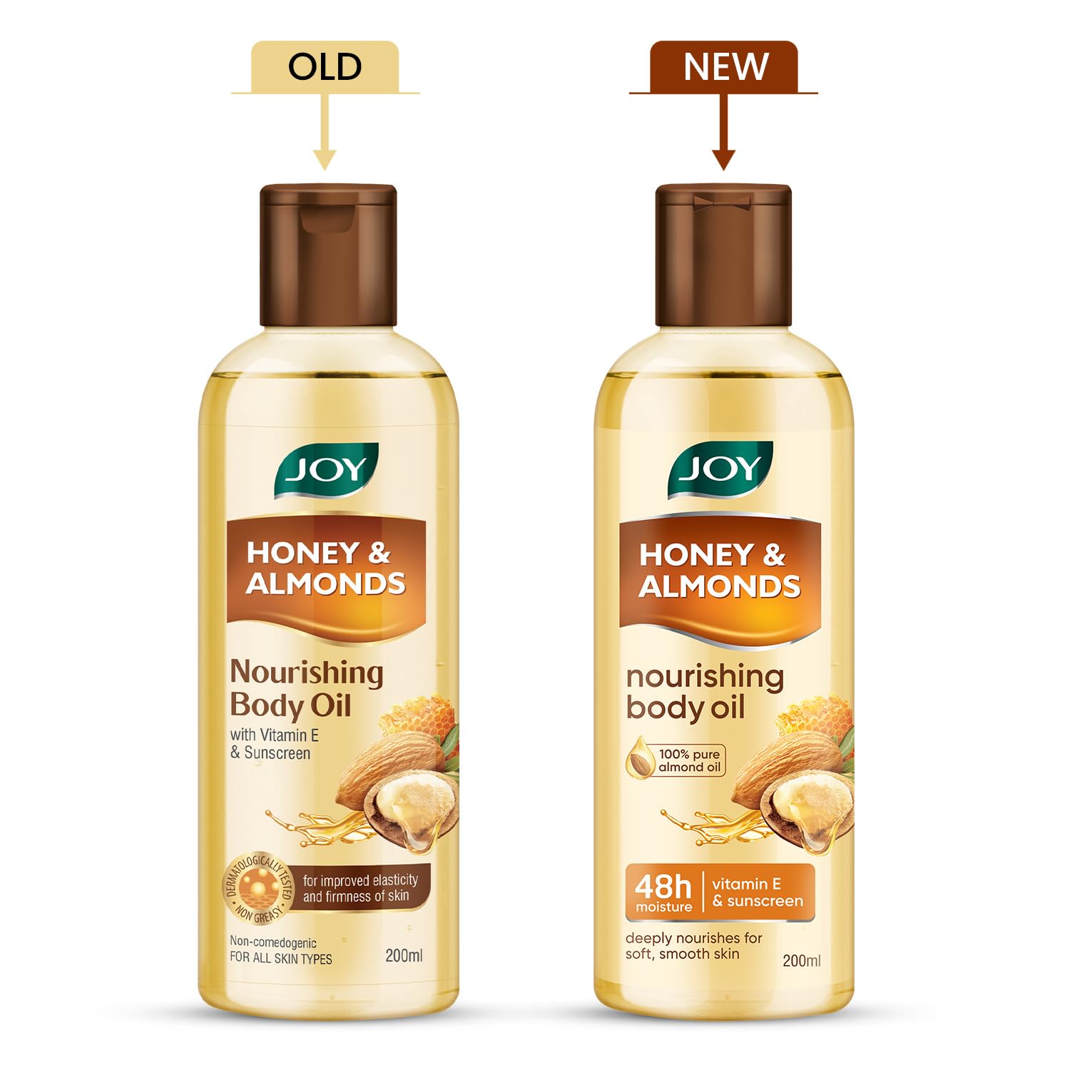 Joy Honey & Almonds Body Oil – After-Bath Daily-Use Badam Massage Oil with Vitamin E & Sunscreen | Full-Body Relaxation, Dry-Skin & Winter Moisture | 200 ml