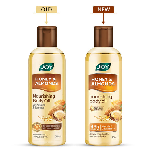 Joy Honey & Almonds Body Oil – After-Bath Daily-Use Badam Massage Oil with Vitamin E & Sunscreen | Full-Body Relaxation, Dry-Skin & Winter Moisture | 200 ml