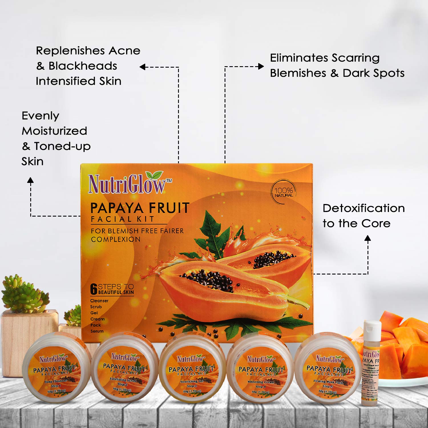 NutriGlow Papaya Facial Kit 250gm + 10ml for Blemish Free, Glowing and Fairer Skin, Hydrated & Brightening Fresh Looking Skin