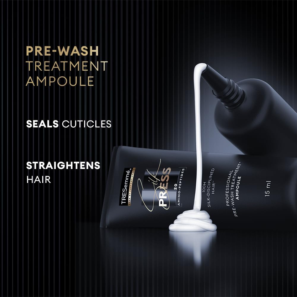 TRESemme Silk Press Pre-Wash Treatment Ampoules 4 x 15ml | Heatless Hair Straightening Treatment | Straight Hair | At-Home Treatment for straight hair