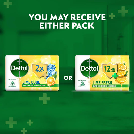 Dettol Lime Fresh (Lime Cool) Bathing Soap Bar with 12hr Freshness (400gm) |Long Lasting Freshness, 100gm Pack of 4