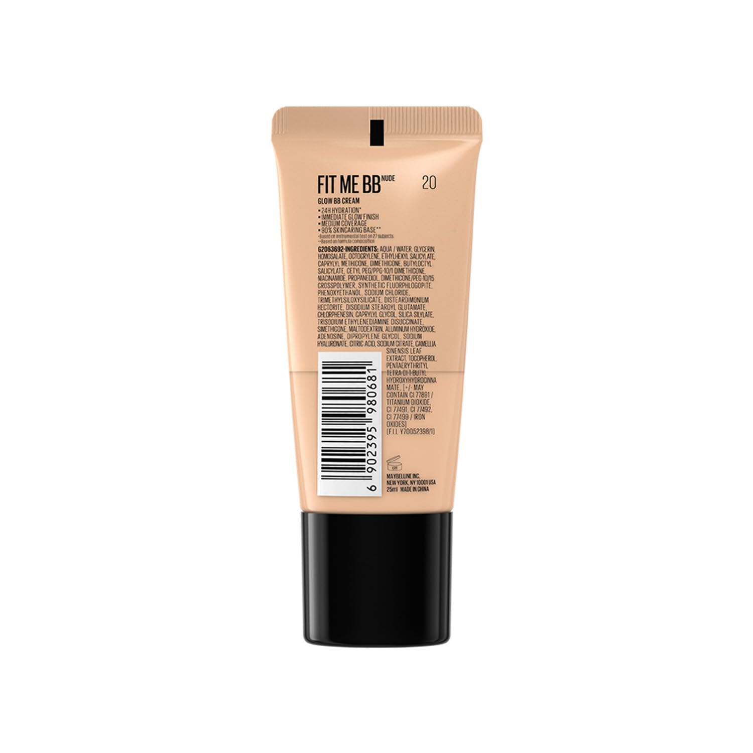Maybelline New York Fit Me Glow BB Cream, SPF 50 + 24H Hydration With Niacinamide & Hyaluronic Acid, Dewy Finish for Normal to Dry Skin- Shade 20, 25ml