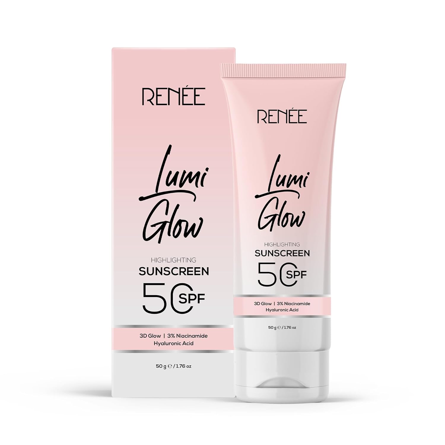 RENEE Lumi Glow Highlighting Sunscreen with SPF 50 | In-Vivo Tested | With Niacinamide & Hyaluronic Acid | Lightweight & Non-Sticky | No White Cast | Protects against UVA-UVB | Radiant Finish | 50g