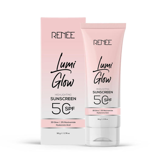 RENEE Lumi Glow Highlighting Sunscreen with SPF 50 | In-Vivo Tested | With Niacinamide & Hyaluronic Acid | Lightweight & Non-Sticky | No White Cast | Protects against UVA-UVB | Radiant Finish | 50g
