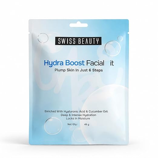 Swiss Beauty Care Hydro Boost Facial Kit | Plump Skin In 6 Steps | With Hyaluronic Acid & Cucumber Extract | Deeply Hydrates & Nourishes | 49g