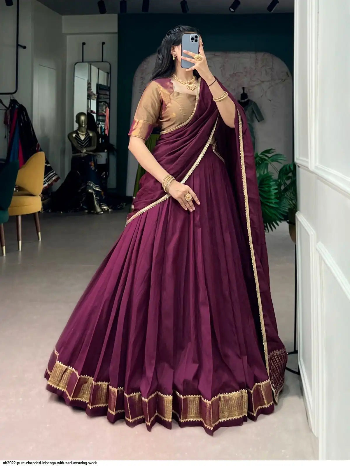 NB2022 PURE CHANDERI LEHENGA WITH ZARI WEAVING WORK
