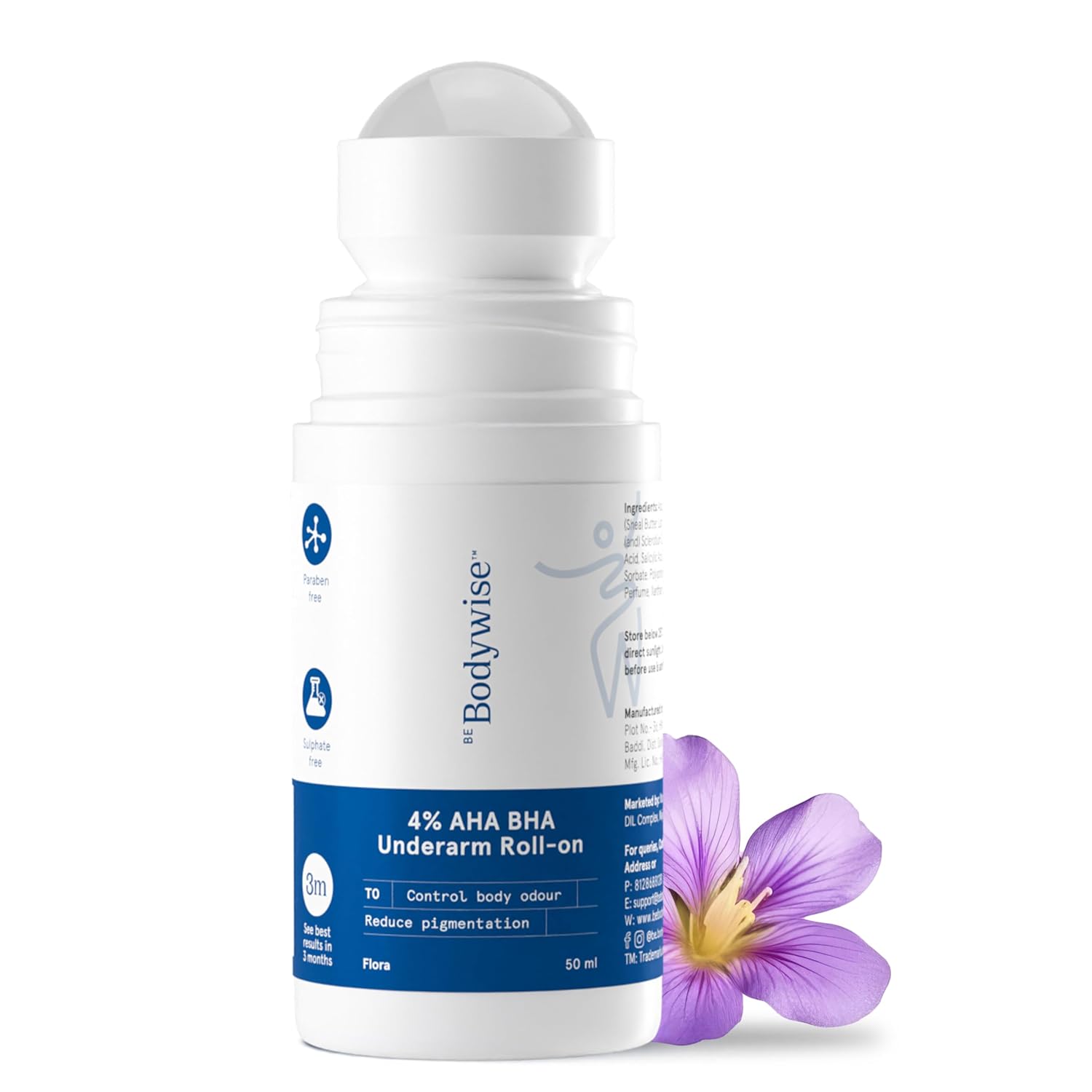 BeBodywise 4% AHA BHA Underarm Roll On - Fragrance Free - 50 ml