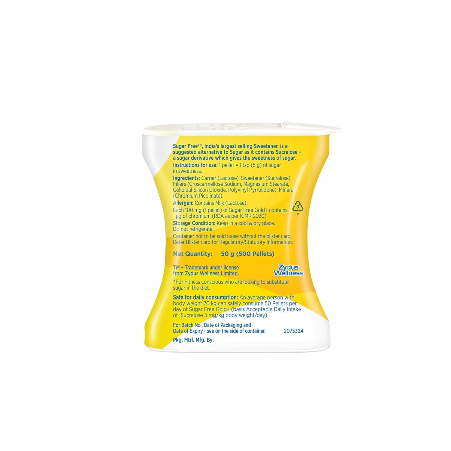 Sugar Free Gold, 500 Pellets| India s No.1 Sweetner| Sweet like Sugar with Low Calories| Scientifically Proven & Tested 50g (Pack of 2)