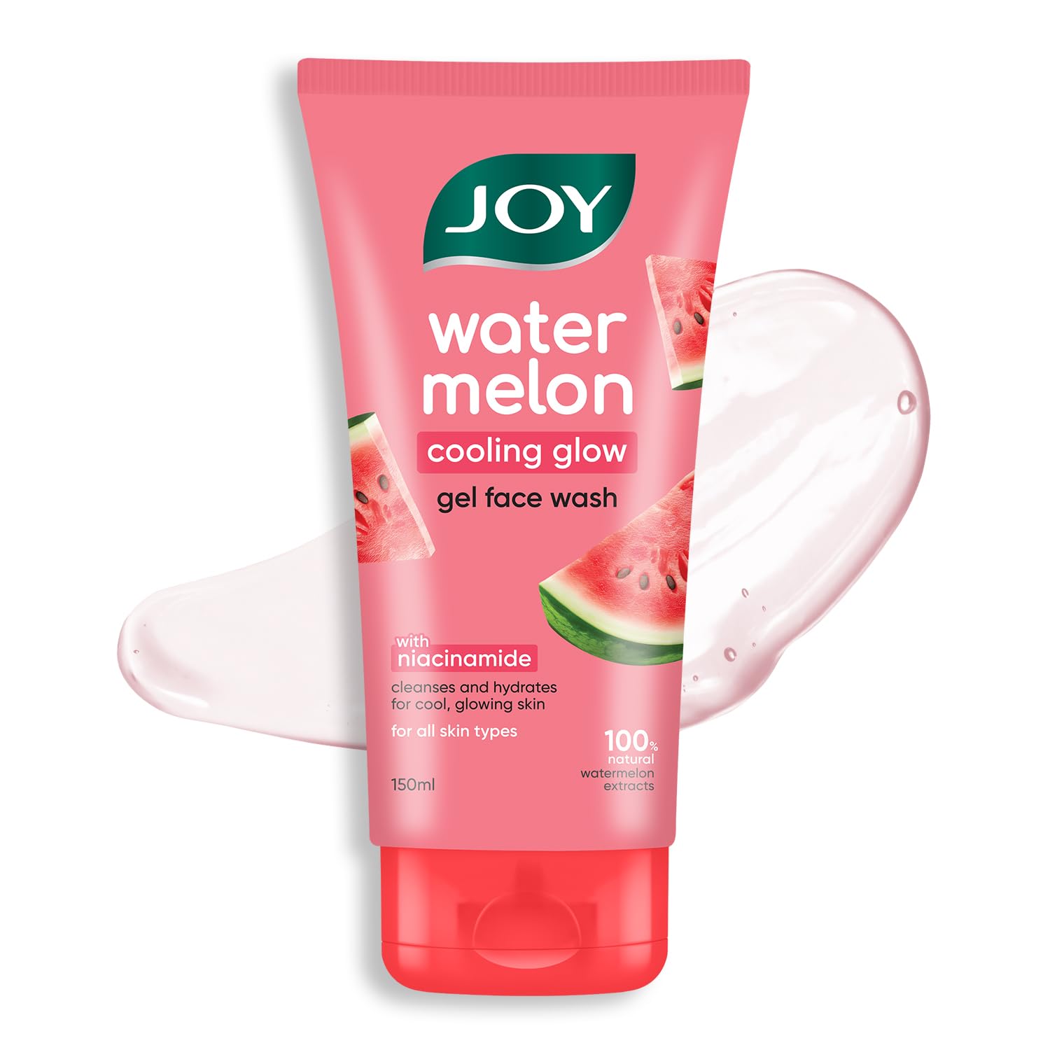 Joy Watermelon Cooling Glow Gel Face Wash with Niacinamide & Glycerine | Hydrating Daily Facial Cleanser for Glowing Skin | Removes Dirt, Oil & Impurities | For All Skin Types | 150ml