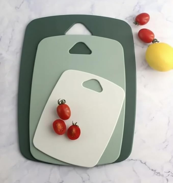JD FRESH Plastic Chopping Board Set with Hanging Holes/Home Use Cutting Board/Chopping Board for Kitchen/Vegetable Cutting Board for Veggies, Fruits, with Easy Grip Handle (Set of 3)