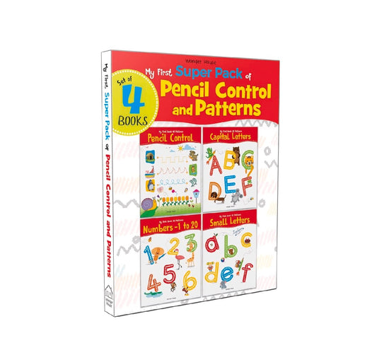 My First Super Boxset of Pencil Control and Patterns : Pack of 4 interactive activity books to practice Patterns, Numbers and Alphabet Hardcover – Sticker Book