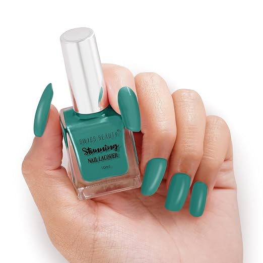 SWISS BEAUTY Stunning Matte Finish Nail Lacquer | Chip Resistant, Quick Drying Nail Paint | Highly Pigmented With High Shine Nail Polish | Shade - Fish Teal, 12ml