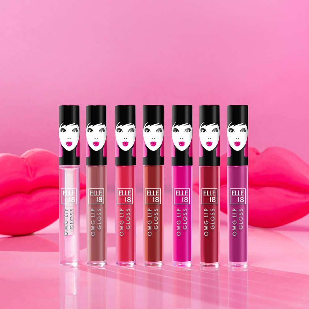 Elle 18 OMG Lip Gloss, Glossy Finish, Brownie Babe, Non-sticky Formula, Light-weight, Moisturising, Infused with Rapeseed and Jojoba Oil, Full Coverage| 2.5ml