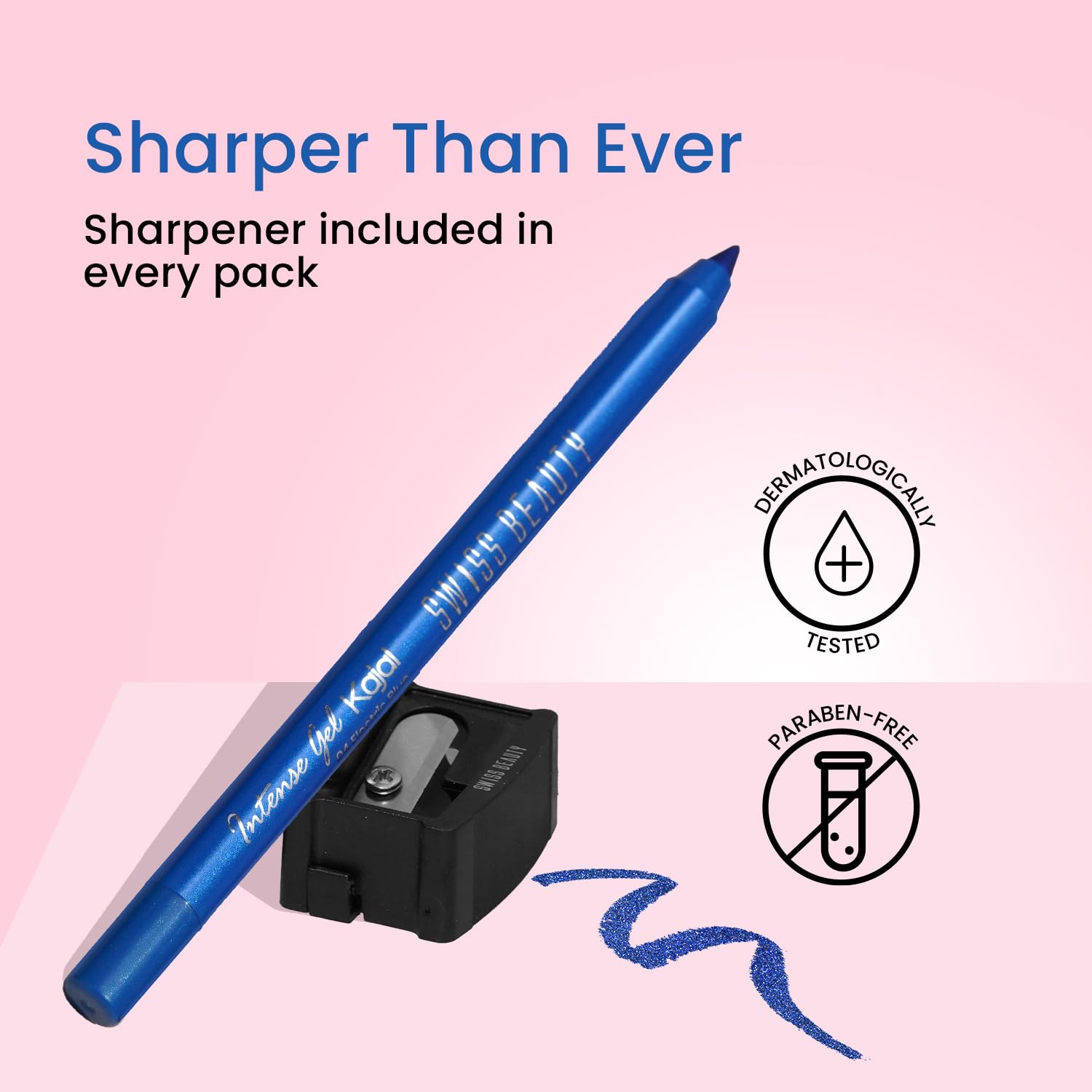 Swiss Beauty Intense Gel Kajal with Sharpener | 12-Hour Stay | Waterproof | Smudge-Proof | Creamy Texture | Highly Pigmented | Multi-Use Eye Pencil | 1.2g, Shade- Black
