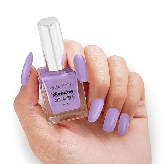 SWISS BEAUTY Stunning Matte Finish Nail Lacquer | Chip Resistant, Quick Drying Nail Paint | Highly Pigmented With High Shine Nail Polish | Shade - Royal Lavender, 10 ml