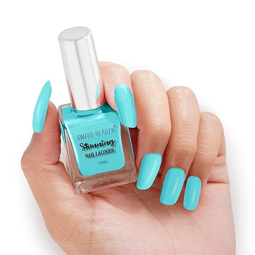Swiss Beauty Stunning Nail Lacquer | Glossy Finish Chip Resistant, Quick drying nail paint | Highly Pigmented with high shine Nail polish | Shade - Sky Blue,10 ML
