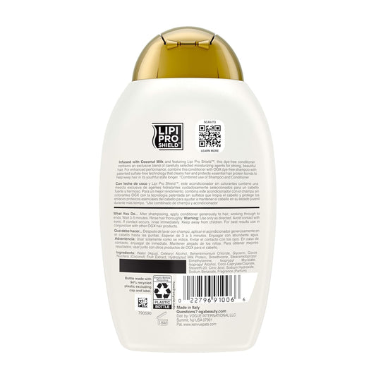 OGX Nourishing + Coconut Milk Moisturizing Conditioner For Strong & Healthy Hair, With Coconut Milk, Coconut Oil & Egg White Protein, Paraben-Free, Sulfate-Free Surfactants, 385Ml