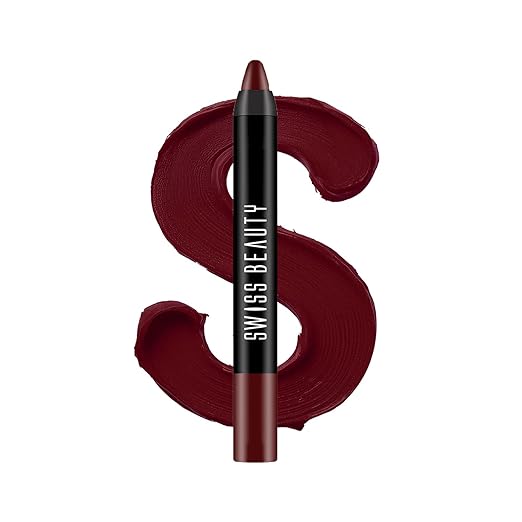 Swiss Beauty Matte Long Lasting Stay Maxx Lip Crayon Lipstick | Matte Finish | 12-Hour Stay | Smudge Proof | Lightweight | Shade-Murphy Wine, 3.5g