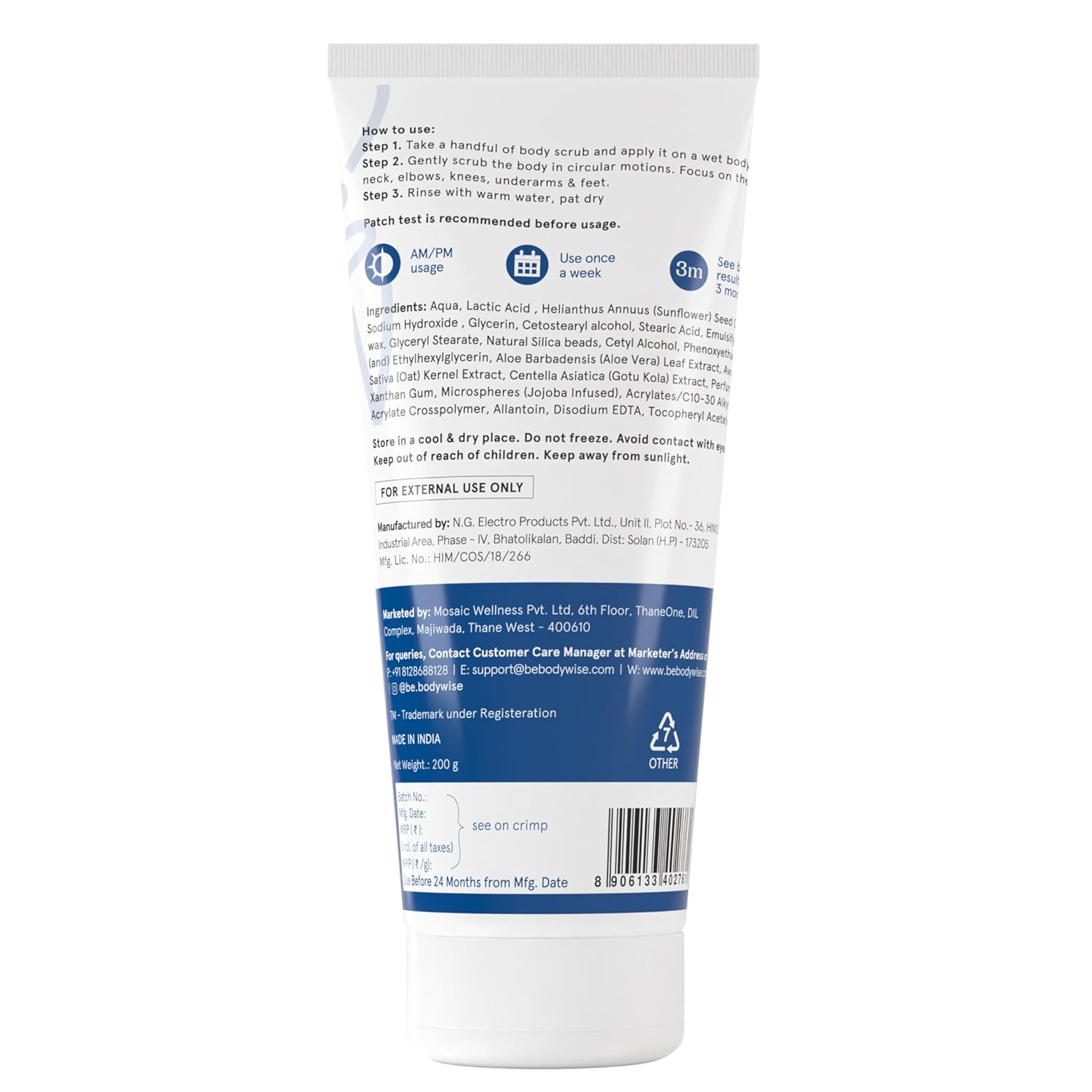 BeBodywise 10% AHA Lactic Acid Body Scrub - 200 gm