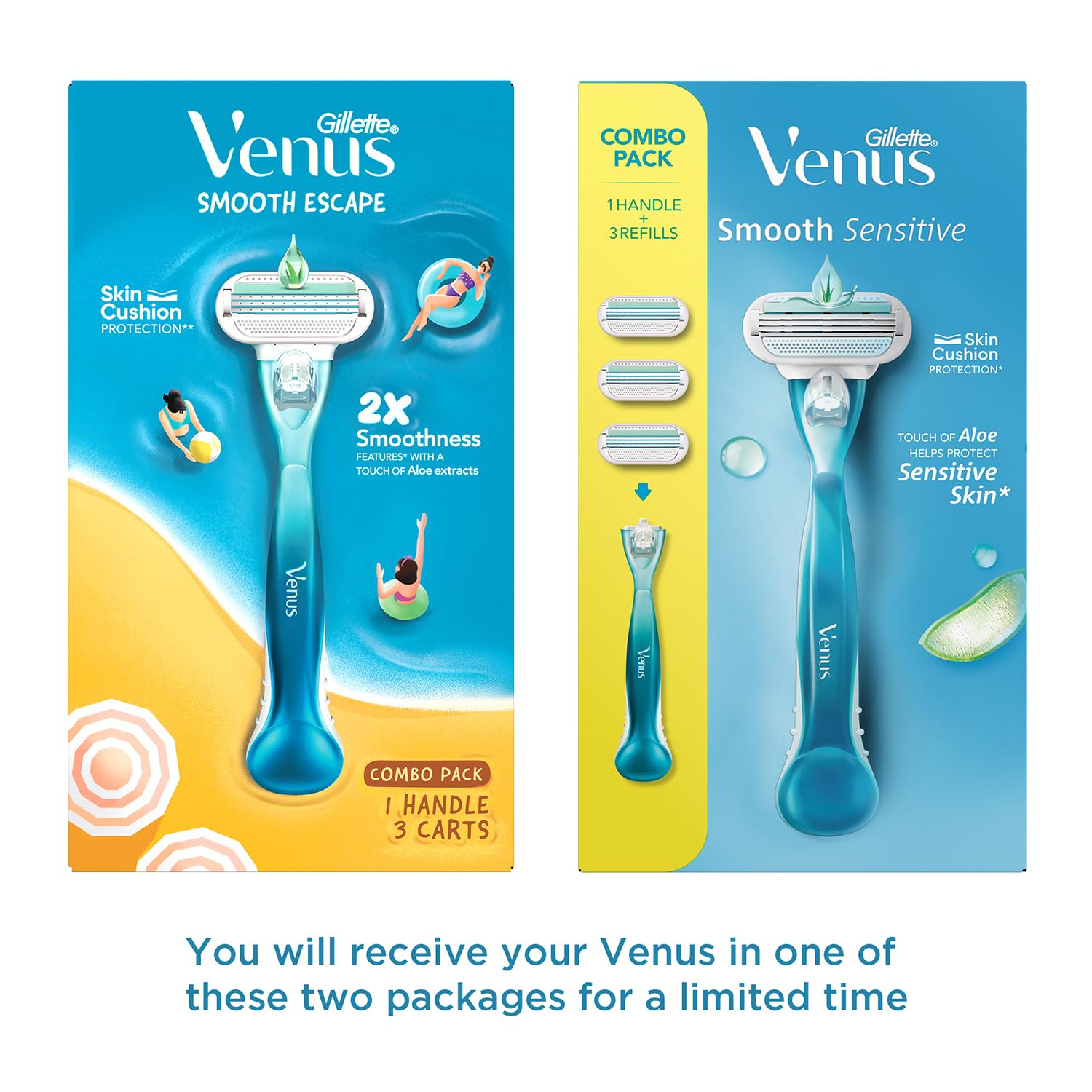 Gillette Venus Women Smooth Combo Pack | Razor Plus 3 Refills | Aloe Vera Smooth