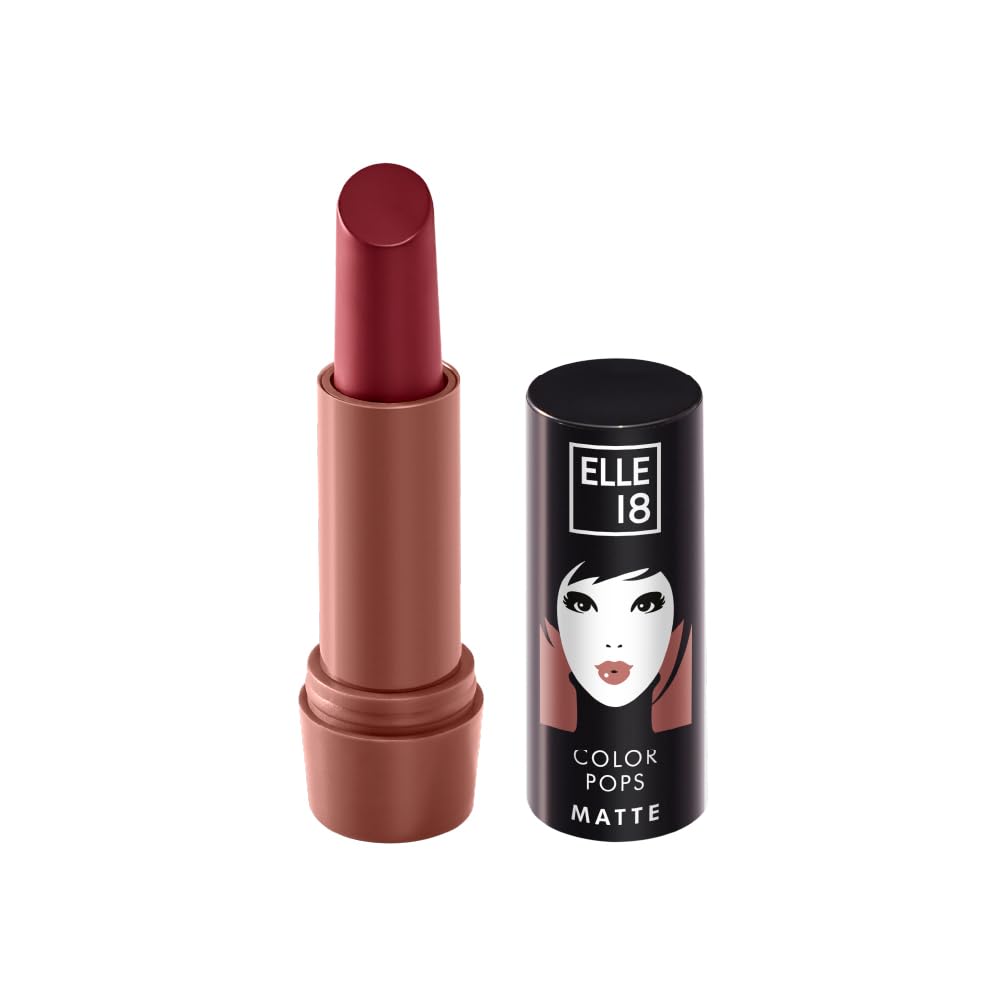 Elle 18 Color Pops Matte, Brown Temptation, Matte Finish, Moisturising Bullet Lipstick, Infused with Shea Butter and Jojoba Oil| 4.3g