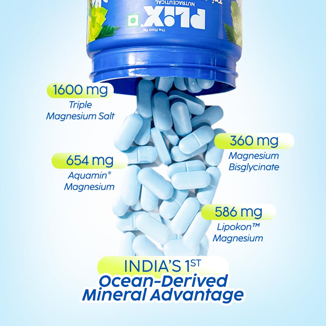 PLIX THE PLANT FIX Tri-Magnesium Plus Tablets With 1600mg Triple Magnesium Complex with Chamomile Extract | Helps in reduce muscle soreness & supports sleep | 60 Tablets