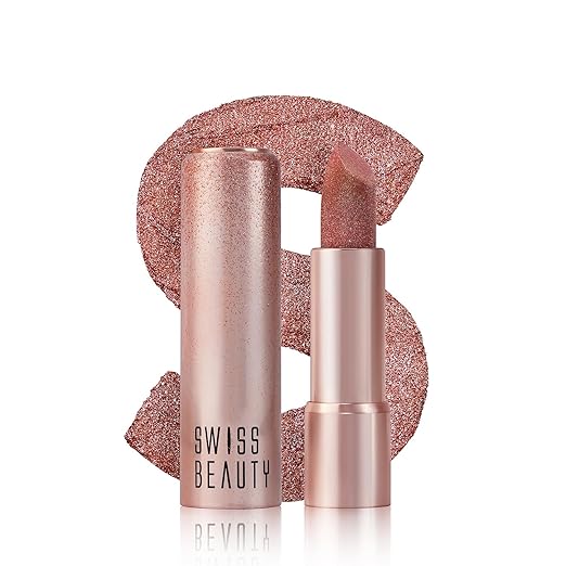 Swiss Beauty More Than Glitter Lipstick | Glittery Finish | Nourishing | With Vitamin C | One Swipe Smooth Glide | Shade- 1 Sparkle Gold, 3gm
