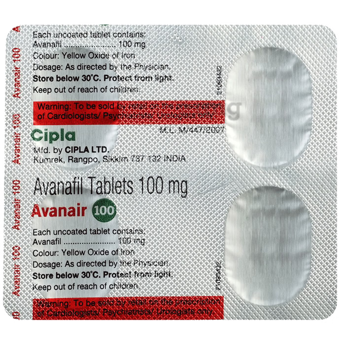 Avanair 100mg Tablet – 4 Tablets For Erectile dysfunction