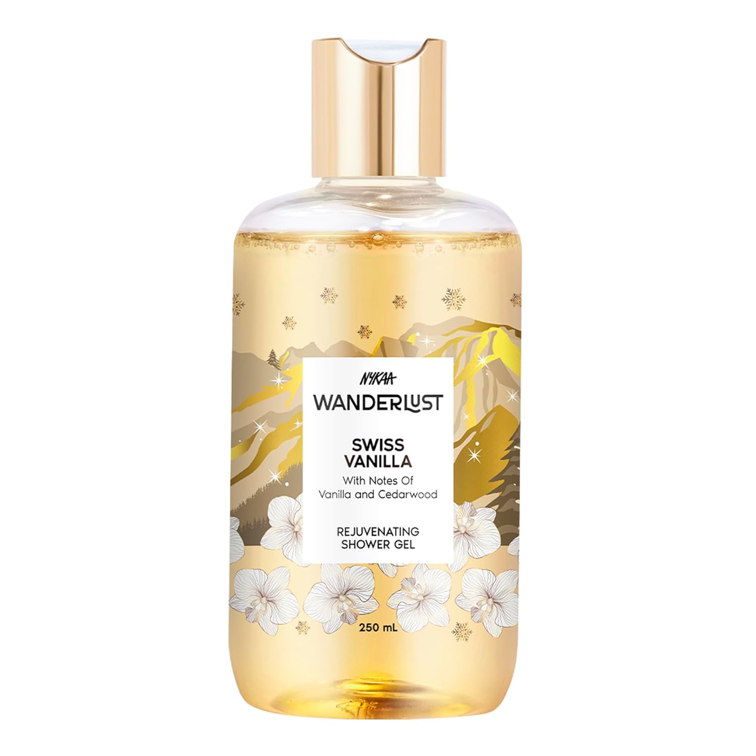 Nykaa Wanderlust Swiss Vanilla Shower Gel, Vanilla & Cedarwood Fragrance, Rejuvenating Body Wash, Hydrating Formula, Vegan & Cruelty-Free, 250ml
