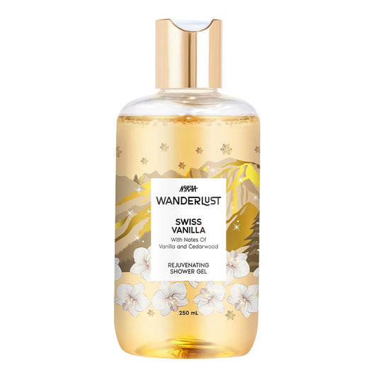 Nykaa Wanderlust Swiss Vanilla Shower Gel, Vanilla & Cedarwood Fragrance, Rejuvenating Body Wash, Hydrating Formula, Vegan & Cruelty-Free, 250ml