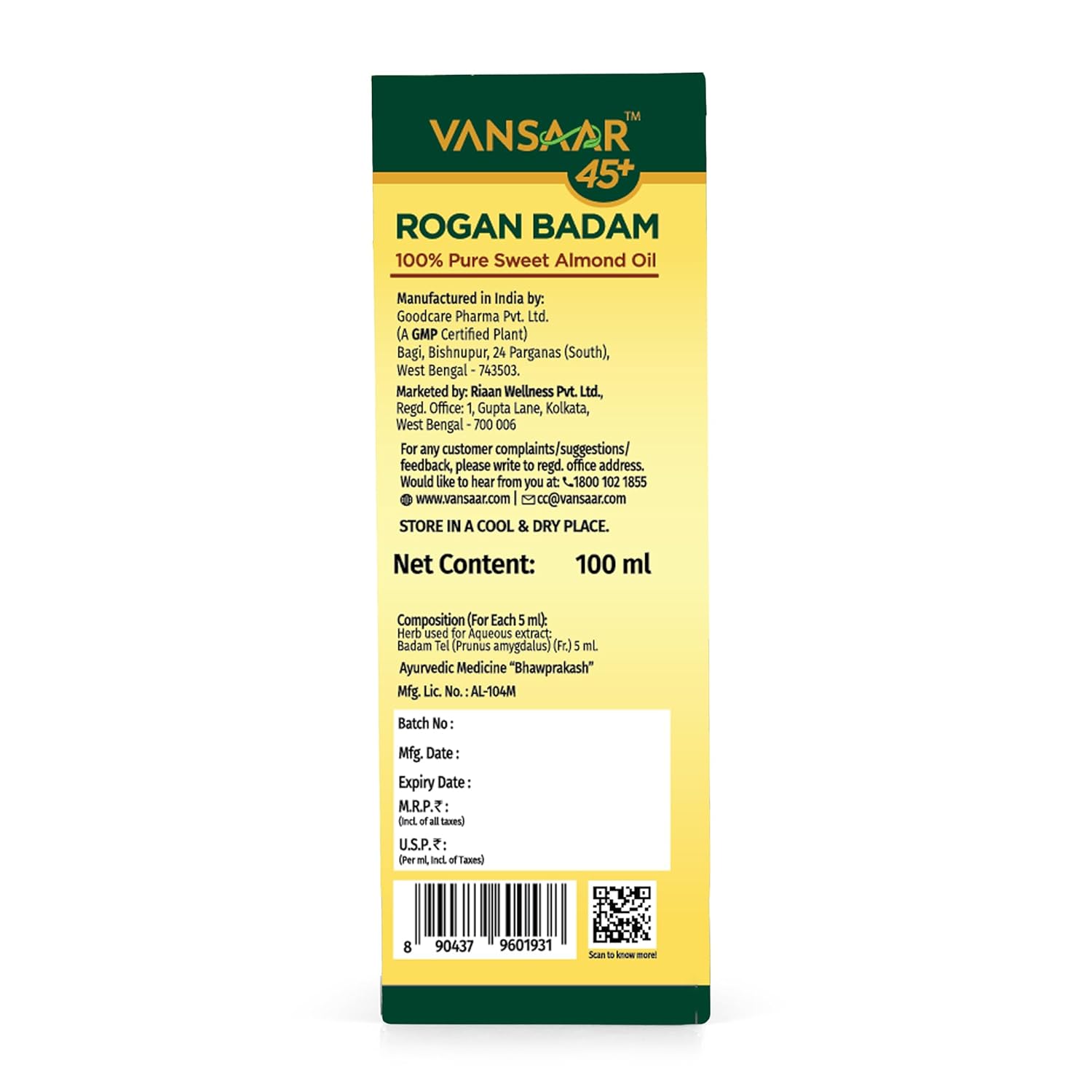 Vansaar 45+ Rogan Badam Oil - 100ml