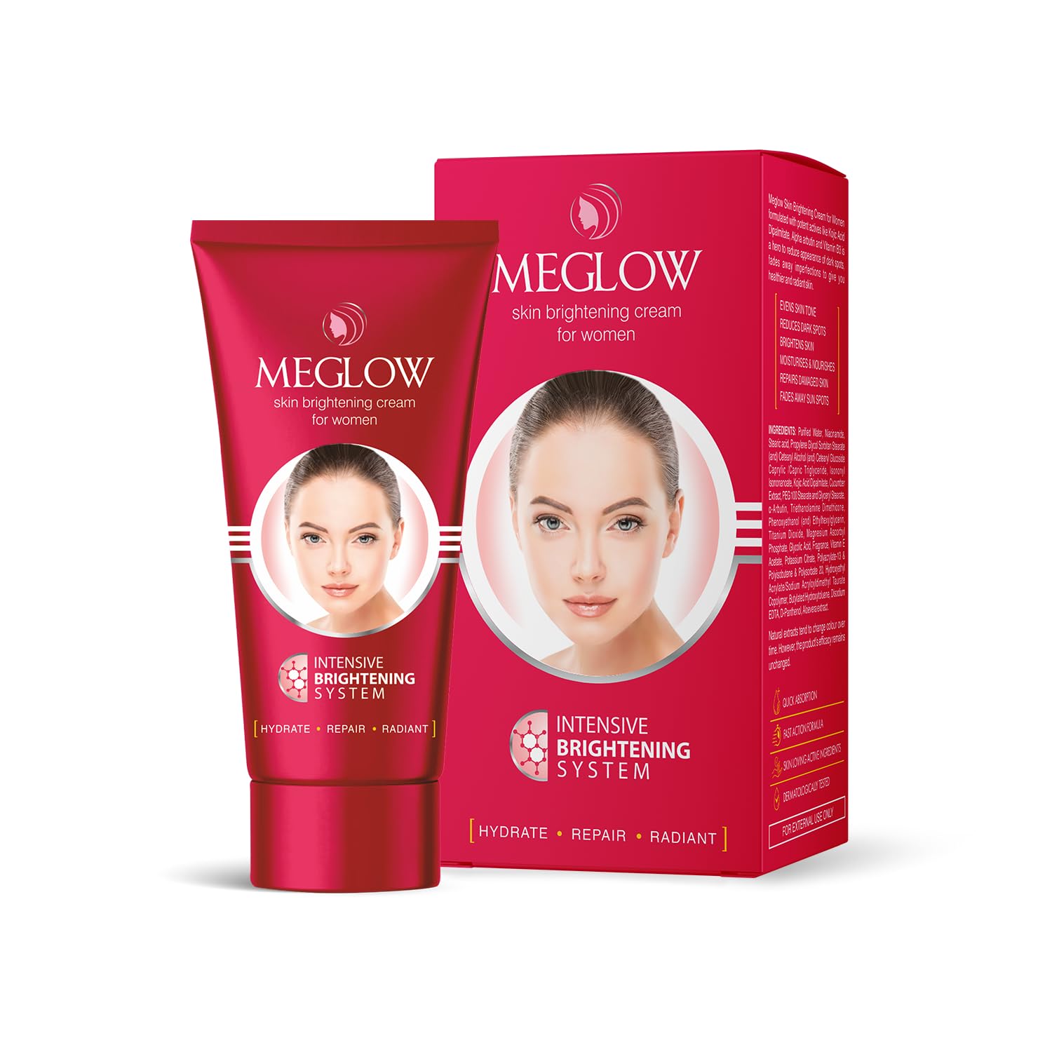 Meglow Skin Brightening Moisturizer Cream for Women| Hydrates, Repairs, Radiates | Reduces Dark Spots, Melanin, Melasma | Prevents Pigmentation | Even Tone- 50g