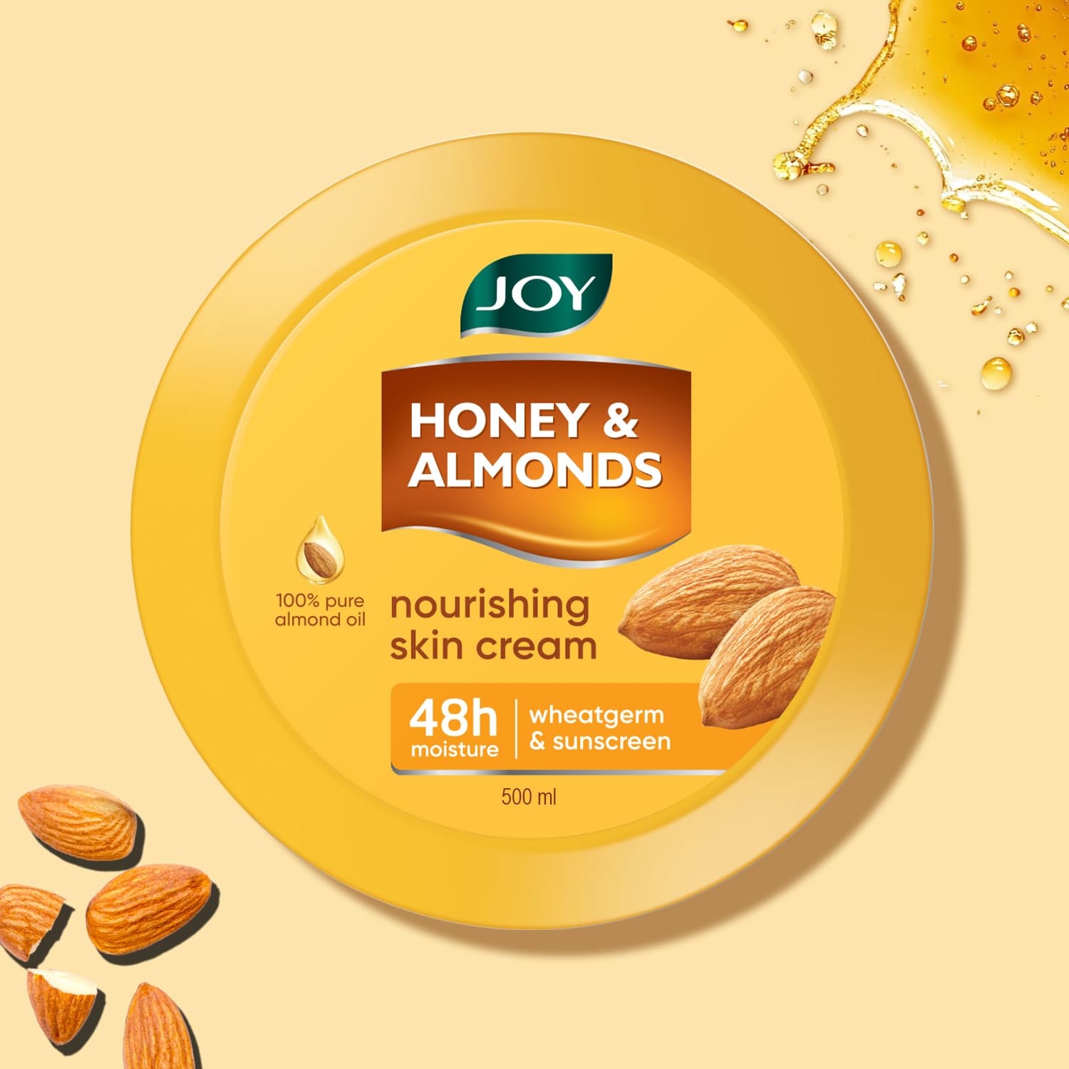 Joy Honey & Almonds Deep Nourishing Moisturizer for Dry Skin | Skin Cream for Face, Hands & Body | Contains Natural Sunscreen for Glowing Skin | Retains Natural Moisture Balance, 500ml