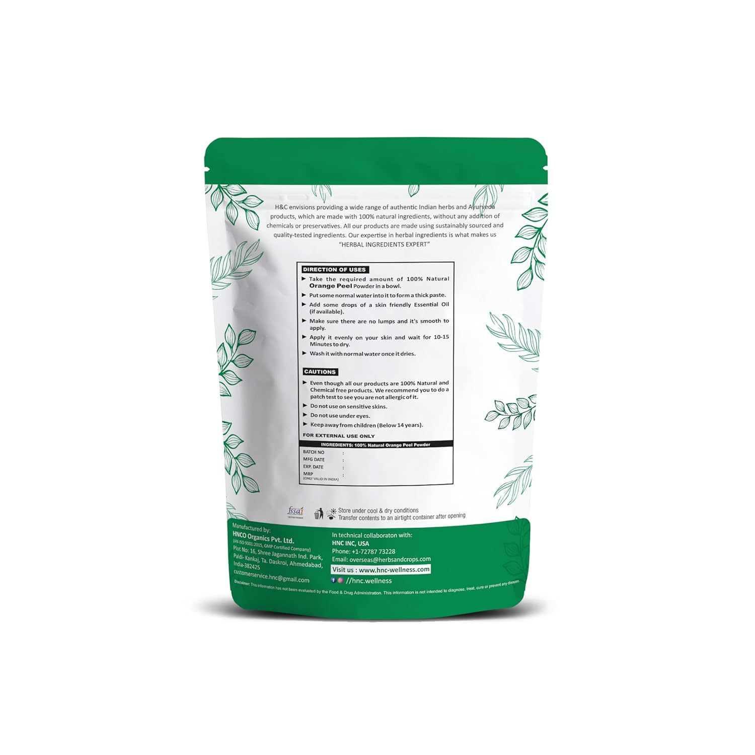 H&C Herbal Ingredients Orange Peel/Santra Chilka Powder – 227g – For Skin Whitening and As a Toner