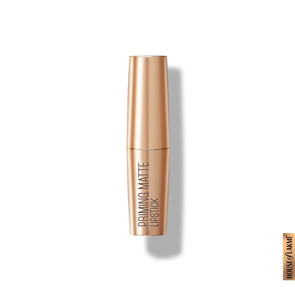 LAKME Powerplay Priming Matte Lipstick, Smooth Matte Finish, Lightweight Lipstick, Smudgeproof, Lasts 16hrs, Hydrates Lips, Caramel Latte, 3.6g