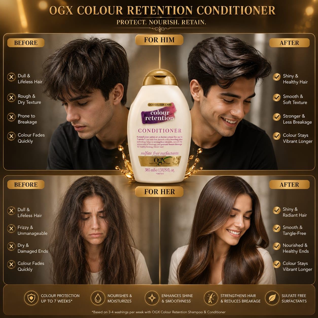 OGX Colour Retention Conditioner for Colour Treated Hair, 385ml