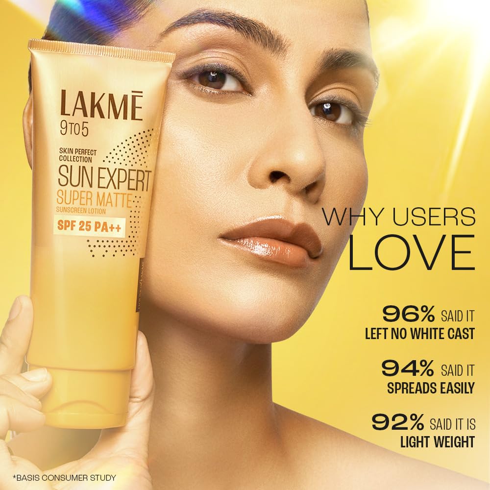 Lakme Sun Expert SPF 25 PA++ Super Matte Lotion Sunscreen, Lightweight, Non Sticky,50ml