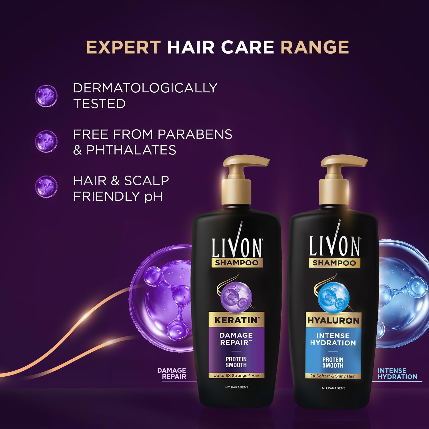 Livon Keratin Shampoo for Women & Men | Repairs Damaged Hair | Smooth & 5x Stronger Hair | No Parabens | 650ml
