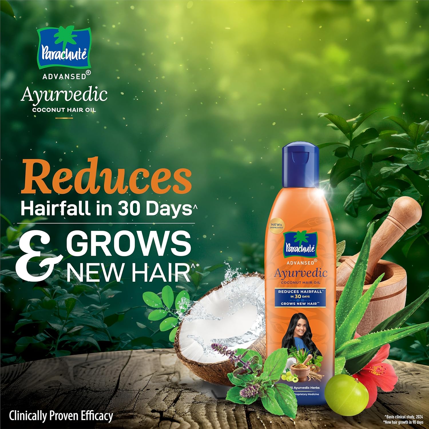 Parachute Advansed Ayurvedic Coconut Hair Oil | for Hair Fall Control & Hair Growth | with Coconut & 25 Ayurvedic Herbs Like Amla, Neem, Bhringraj, Brahmi, Methi Etc | Clinically Proven | 300Ml